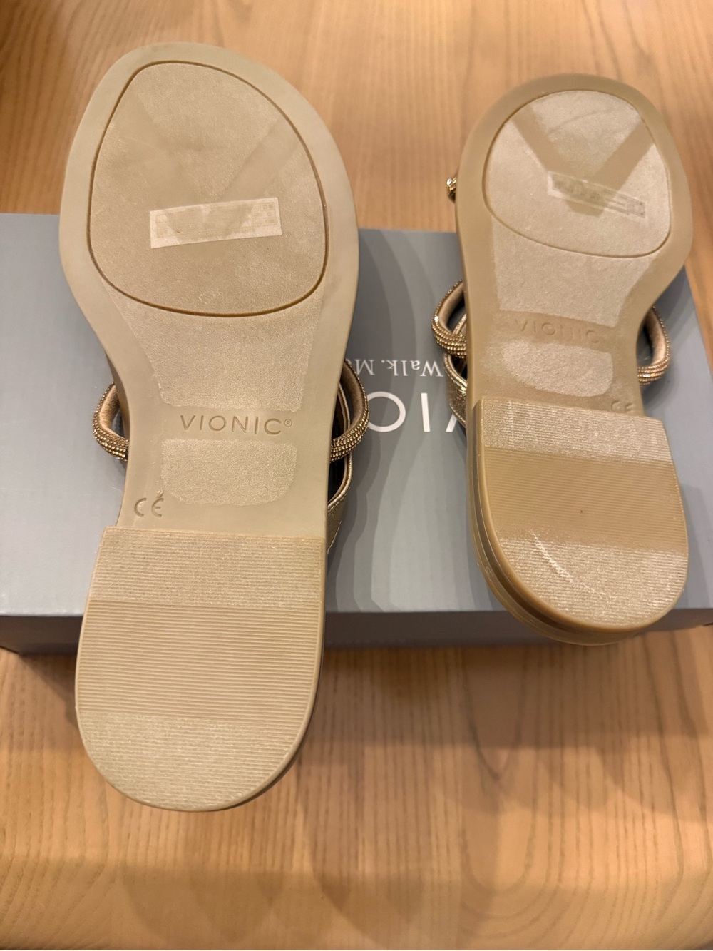 Vionic Gold Strappy Slide Sandals with Rhinestone Accents - Picture 3 of 6